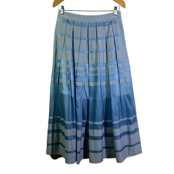 TIBI Blue‎ Colorblock Stripe Silk Sheer A-Line Midi Skirt Size 6 - Picture 1 of 12